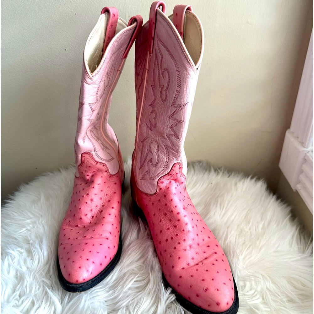 Pink leather cowgirl boots